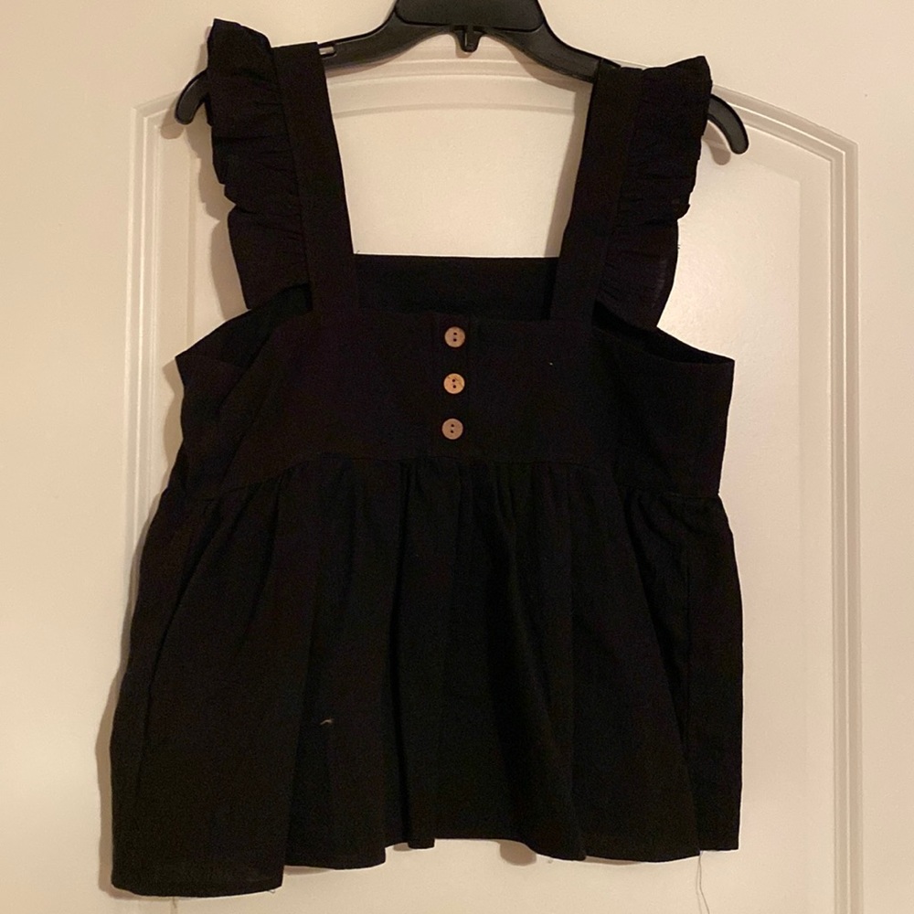 Black Ruffle Strap Tank Top - Unbranded